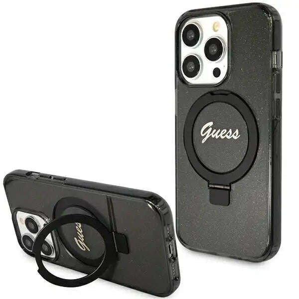 Védőtok, borító Guess IML Ring Stand Glitter MagSafe iPhone 15 Pro
készülékhez, fekete