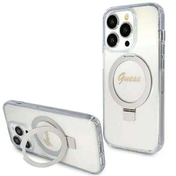 Védőtok, borító Guess IML Ring Stand Glitter MagSafe iPhone 15 Pro Max
készülékhez, átlátszó