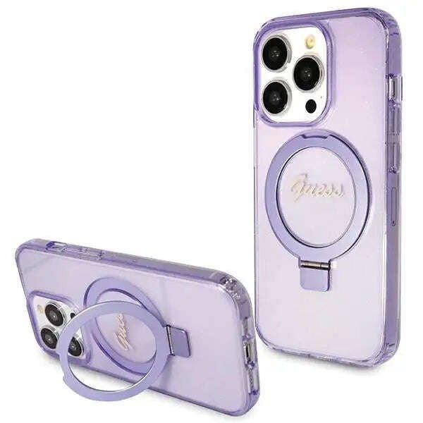 Védőtok, borító Guess IML Ring Stand Glitter MagSafe iPhone 15 Pro Max
készülékhez, lila