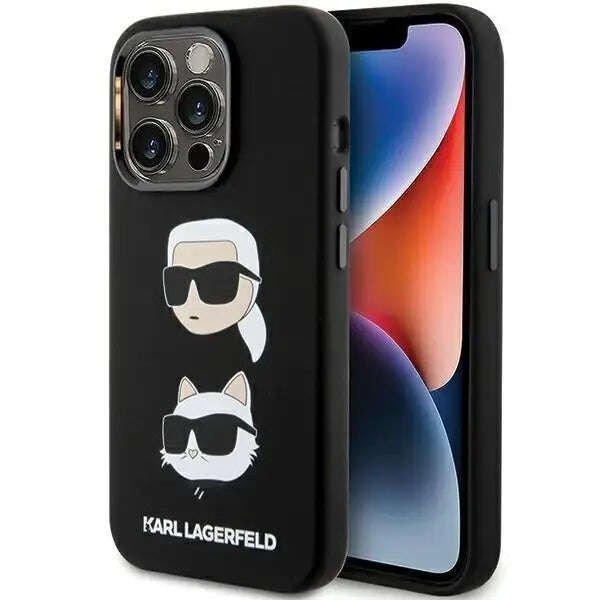 Védőtok, burkolat Karl Lagerfeld folyékony szilikon Karl és Choupette fejek
iPhone 15 Pro készülékhez, fekete