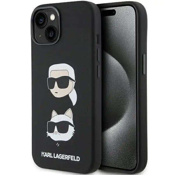 Védőtok Borító Karl Lagerfeld folyékony szilikon Karl és Choupette fejek
iPhone 15 Plus készülékhez, fekete