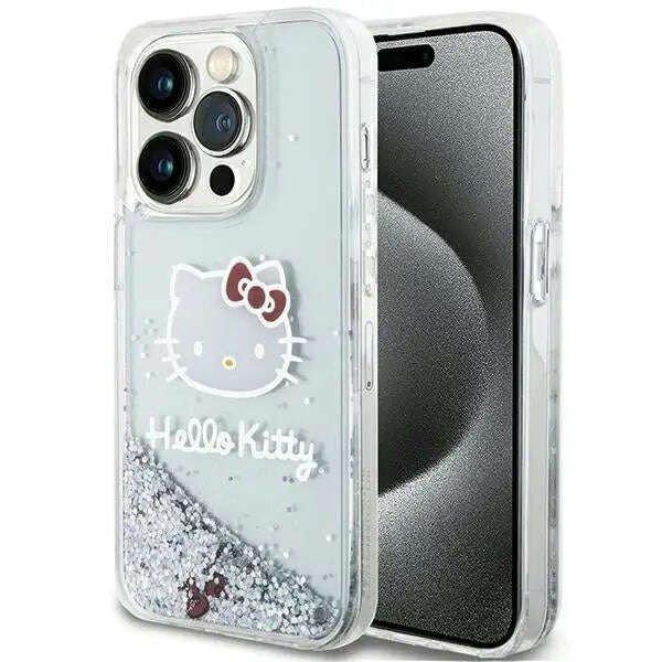 Hello Kitty Liquid Glitter Charms Kitty Head - iPhone 15 Pro telefontok ezüst