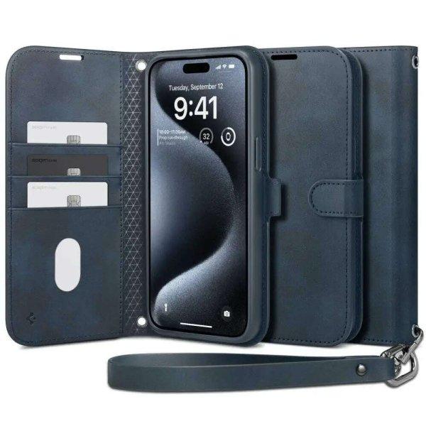 Tok vezetékkel Spigen Wallet S Pro kompatibilis az iPhone 15 Pro Navy Blue
telefonnal
