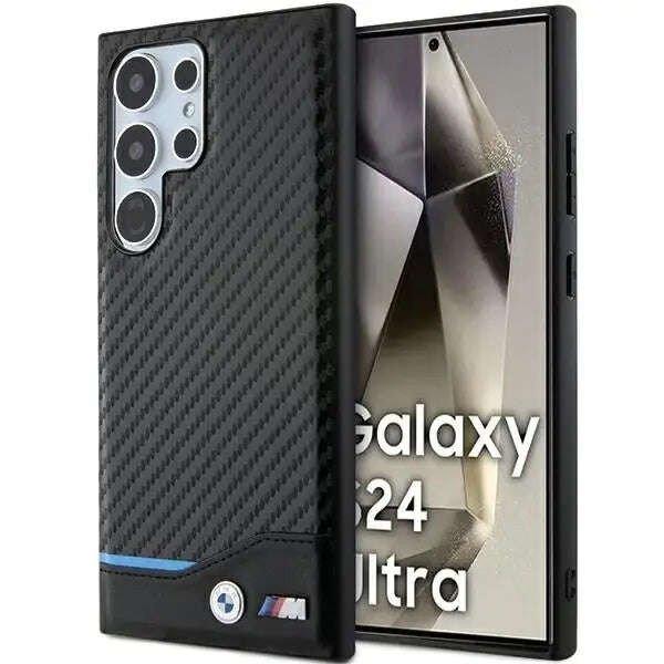 Samsung Galaxy S24 Ultra, BMW védőtok, karbon/ökológiai bőr, fekete