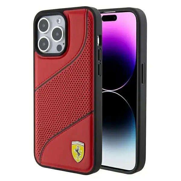 Ferrari Perforated Waves Metal Logo - telefontok iPhone 15 Pro (Red)