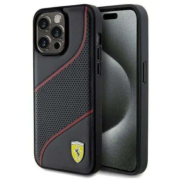 Ferrari Perforated Waves Metal Logo - iPhone 15 Pro Max telefontok fekete