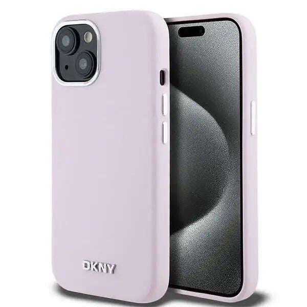 DKNY Liquid Silicone Small Metal Logó MagSafe tok kompatibilis iPhone 15 / 14 /
13 Pink