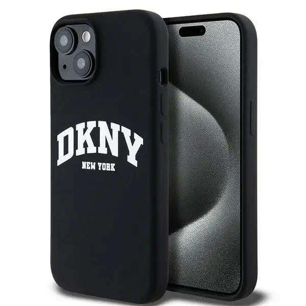 DKNY Liquid Silicone White Printed Logó MagSafe tok kompatibilis iPhone 15 / 14
/ 13 Black