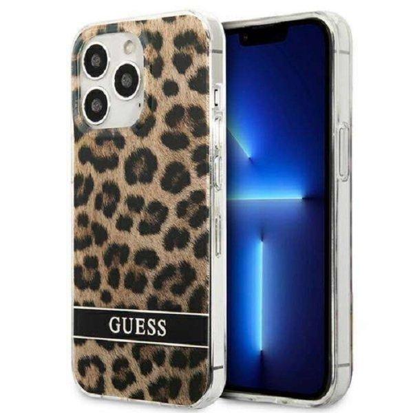 Guess Leopard Electro Stripe Apple iPhone 13 Pro Szilikon Tok - Barna