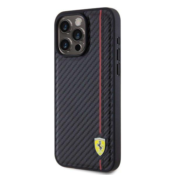 Ferrari Carbon Vertical Red Line Apple iPhone 15 Pro Max Tok - Fekete