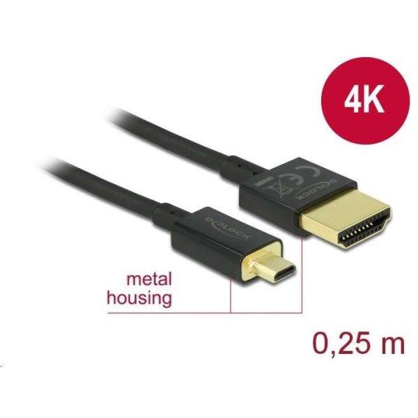 Delock Nagysebességű HDMI-kábel Ethernettel - HDMI-A-csatlakozó > HDMI
Micro-D-csatlakozó 3D 4K 0.25m (85119)