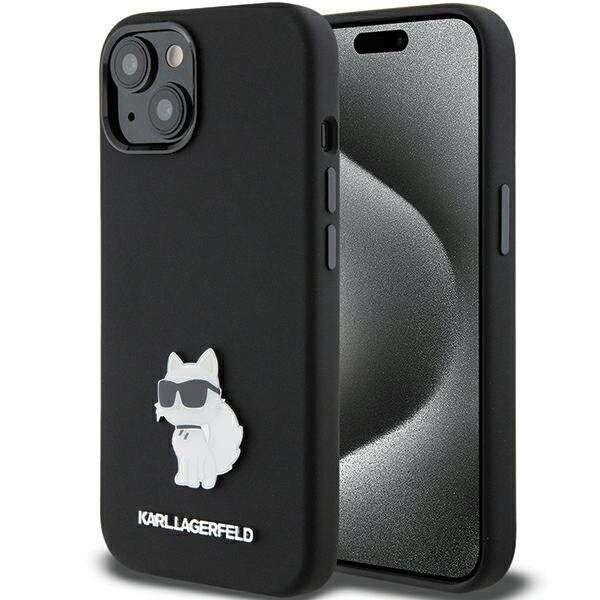 Karl Lagerfeld Choupette Metal Pin Apple iPhone 15 Tok - Fekete