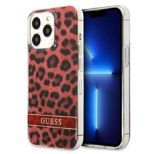 Guess Leopard Electro Stripe Apple iPhone 13 Pro Szilikon Tok - Piros