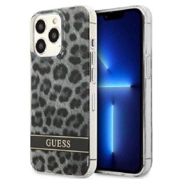 Guess Leopard Electro Stripe Apple iPhone 13 Pro Szilikon Tok - Szürke