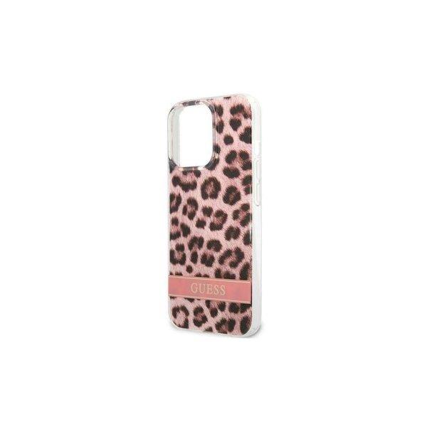 Guess Leopard Electro Stripe Apple iPhone 13 Pro Szilikon Tok - Rózsaszín
