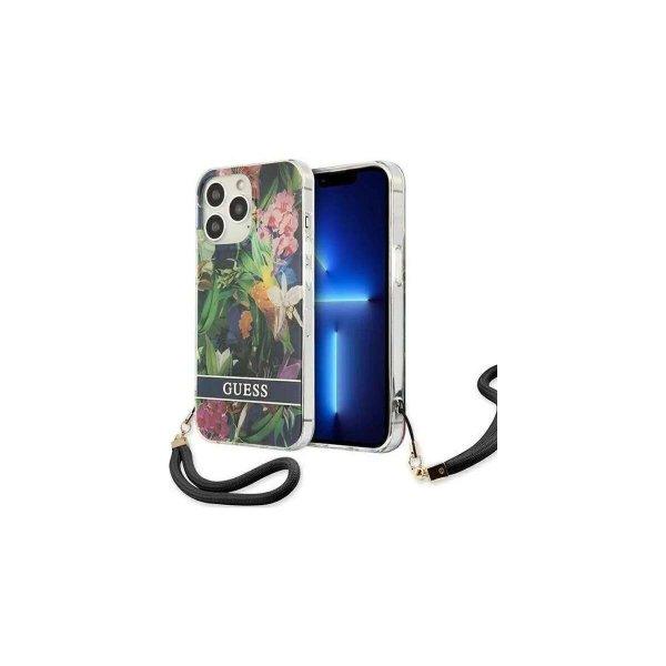 Guess Flower Cord Apple iPhone 13 Pro Max Szilikon Tok - Kék/Mintás