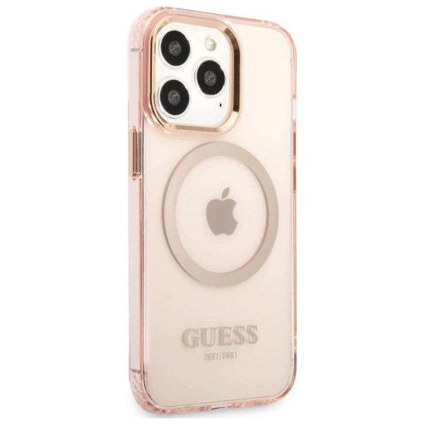 Guess Gold Outline MagSafe Apple iPhone 13 Pro Max Tok - Rózsaszín/Áttetsző