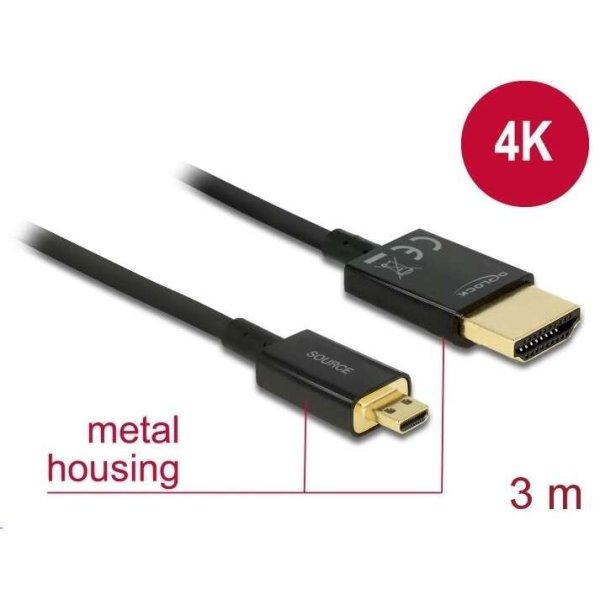 Delock Nagysebességű HDMI-kábel Ethernettel - HDMI-A-csatlakozó > HDMI
Micro-D-csatlakozó 3m (84784)