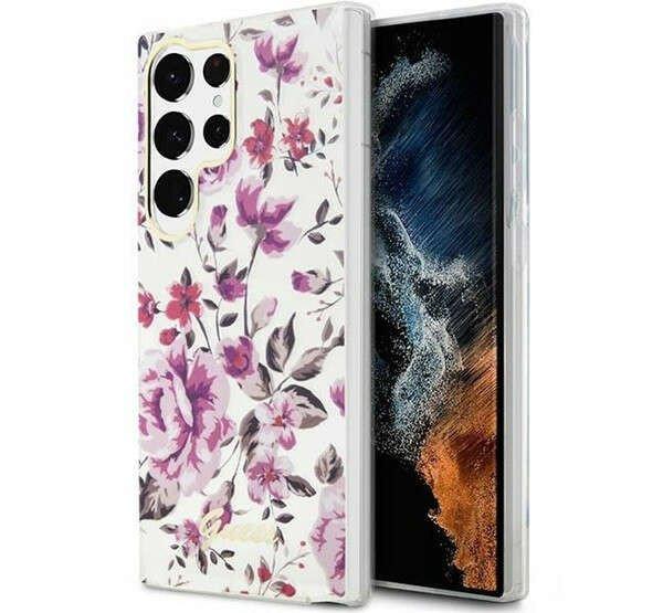Guess Flower Collection Samsung Galaxy S23 Ultra hátlap tok , fehér
