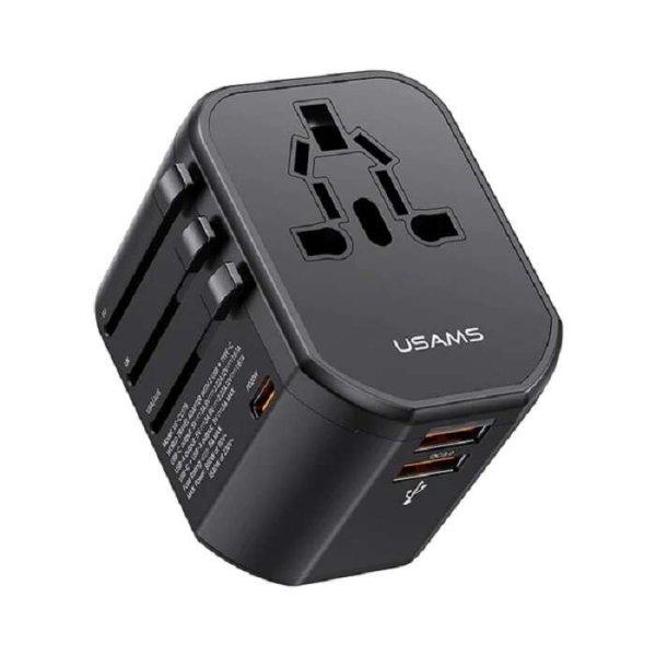 Usams 2xUSB-A/USB-C T59 univerzális utazó töltő - Fekete (20W)