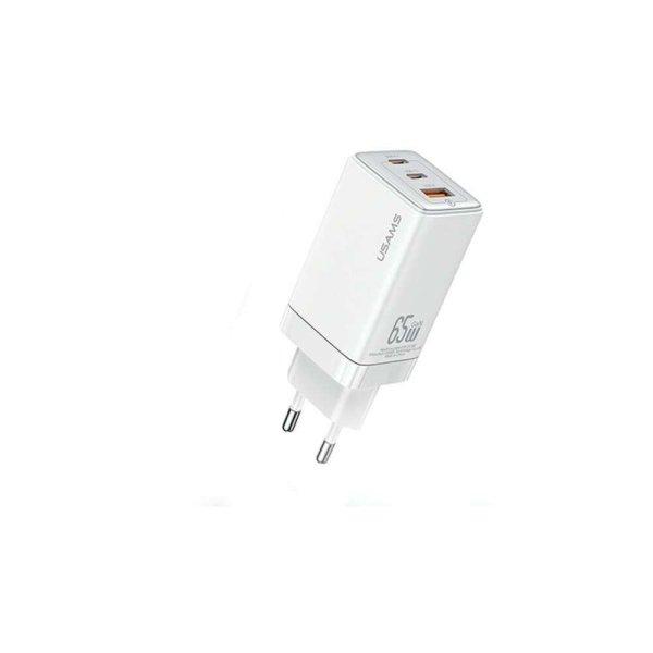USAMS Sandru 2x USB-C / USB-A Hálózati töltő - Fehér (65W)