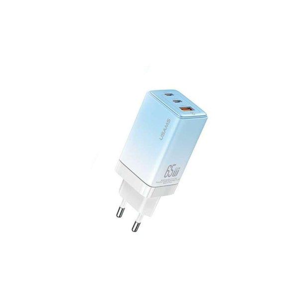 USAMS Sandru 2x USB-C / USB-A Hálózati töltő - Kék (65W)