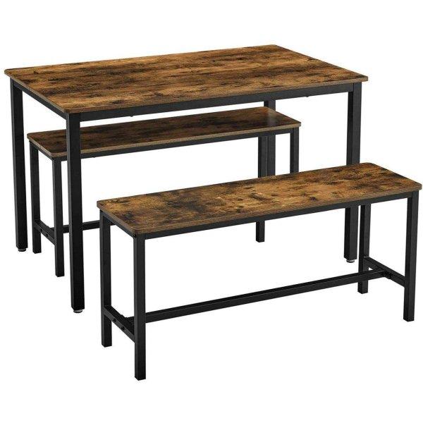 Étkezőasztal 2 paddal, 110 x 75 x 70 cm, rusztikus barna