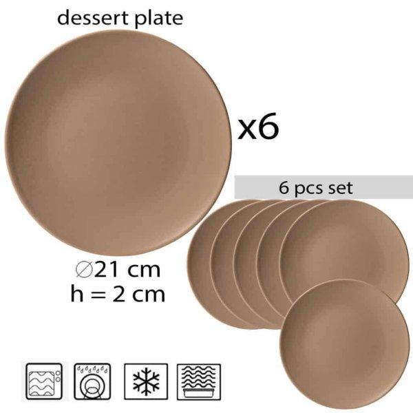 6 darabos desszert tányér, 20 cm, Matt Krémszin