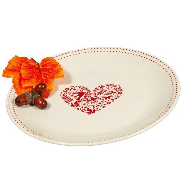 6 darabos Cesiro szett: Krémszín piros szivel diszitett 26 cm-es lapos
tányér