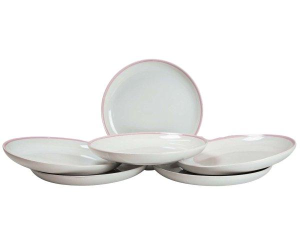 6 darabos Cesiro szett: Arktik Fehér rózsaszín csíkkal díszített 20 cm-es
deszert tányér