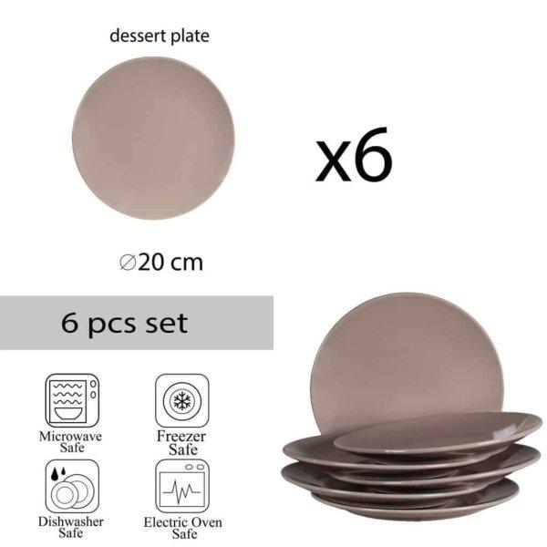6 darabos desszert tányér, 20 cm, Krémszin