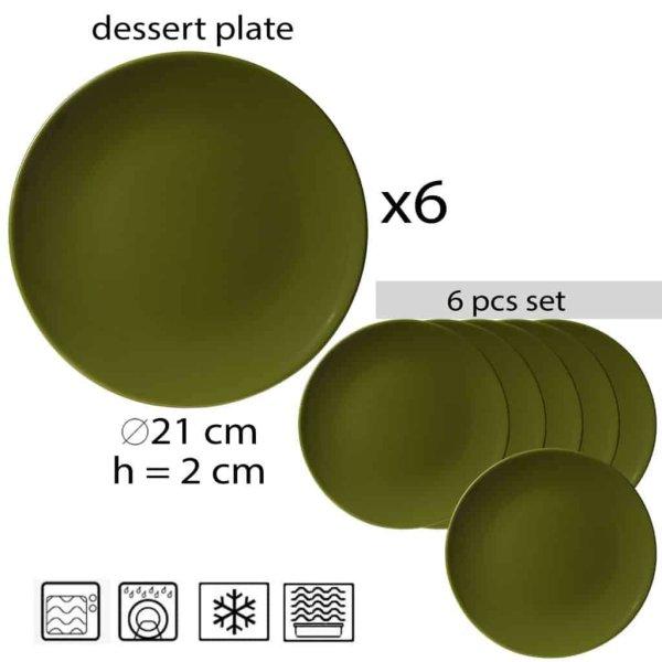 6 darabos desszert tányér, 20 cm, Fényes Zöld