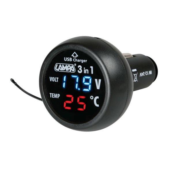 Lampa Akkuteszter 12/24, Smart Hőmérővel, USB Töltő 2,1A