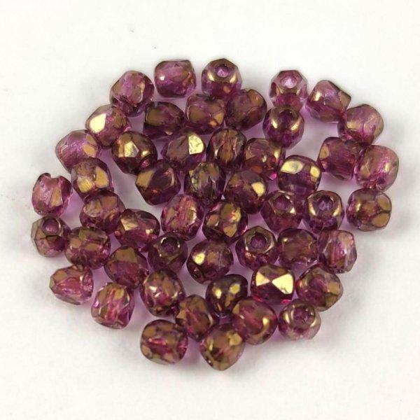 Cseh csiszolt golyó gyöngy - Crystal Purple Gold Luster - 2mm