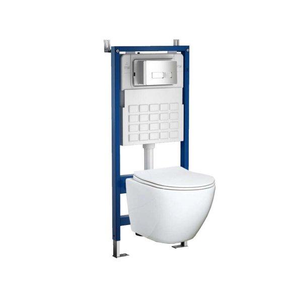 Roya Delos WH 21CHR fehér perem nélküli fali WC szett, falba építhető wc
tartállyal, nyomólappal, wc ülőkével