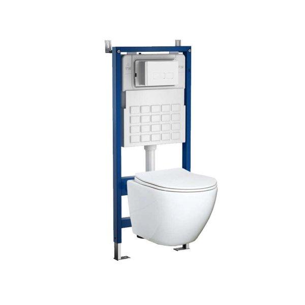Roya Delos WH 21W fehér perem nélküli fali WC szett, falba építhető wc
tartállyal, nyomólappal, wc ülőkével