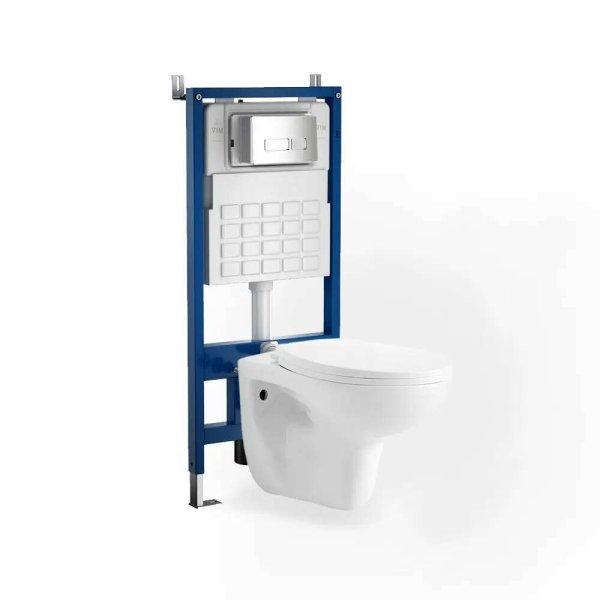 Roya 21CHR fehér fali WC szett, falba építhető wc tartállyal, nyomólappal,
wc ülőkével