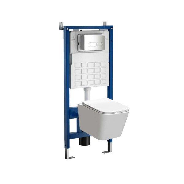 Roya Tinos 21CHR fehér perem nélküli fali WC szett, falba építhető wc
tartállyal, nyomólappal, wc ülőkével