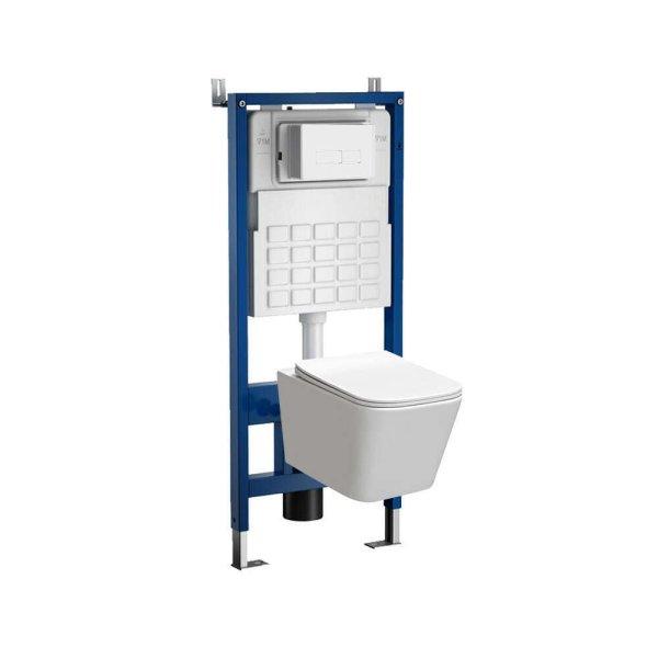 Roya Tinos 21W fehér perem nélküli fali WC szett, falba építhető wc
tartállyal, nyomólappal, wc ülőkével