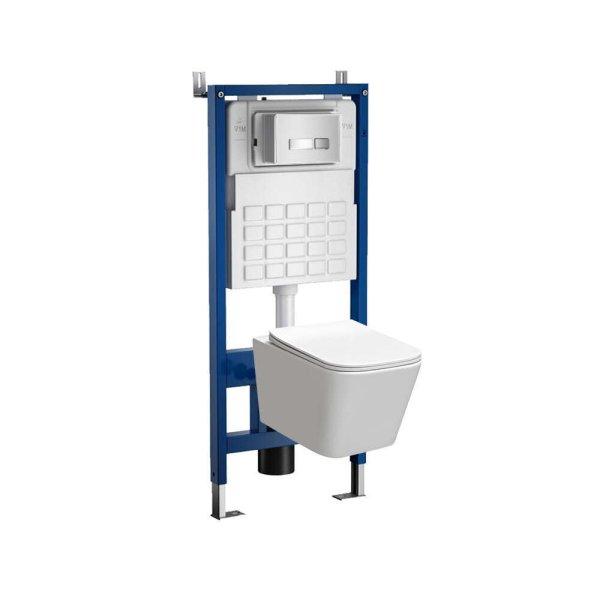Roya Tinos 22W fehér perem nélküli fali WC szett, falba építhető wc
tartállyal, nyomólappal, wc ülőkével