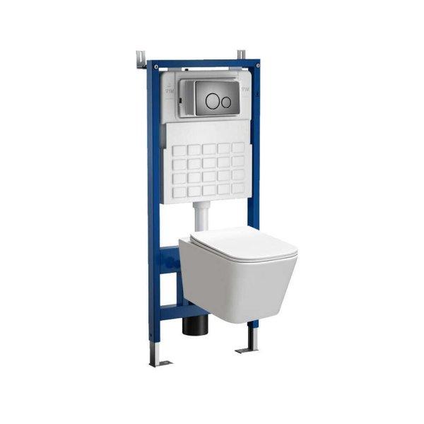 Roya Tinos 81GRE fehér perem nélküli fali WC szett, falba építhető wc
tartállyal, nyomólappal, wc ülőkével