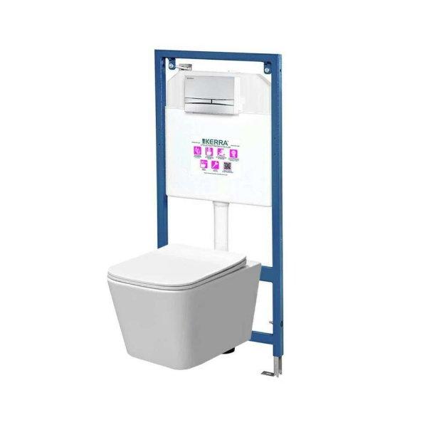 Tina Adriatic fehér perem nélküli fali WC szett, falba építhető wc
tartállyal, nyomólappal, wc ülőkével