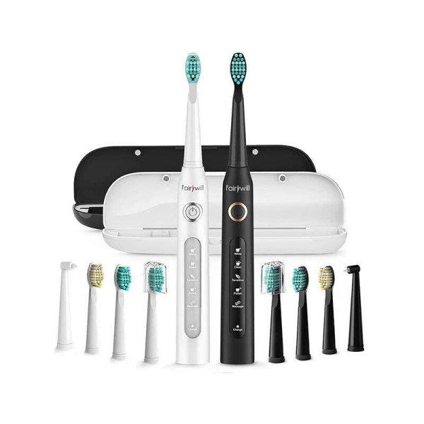 Fairywill D7 elektromos fogkefe készlet, 2 darabos, 5 üzemmód, 8 fej, USB
újratölthető, IPX7, fekete / fehér