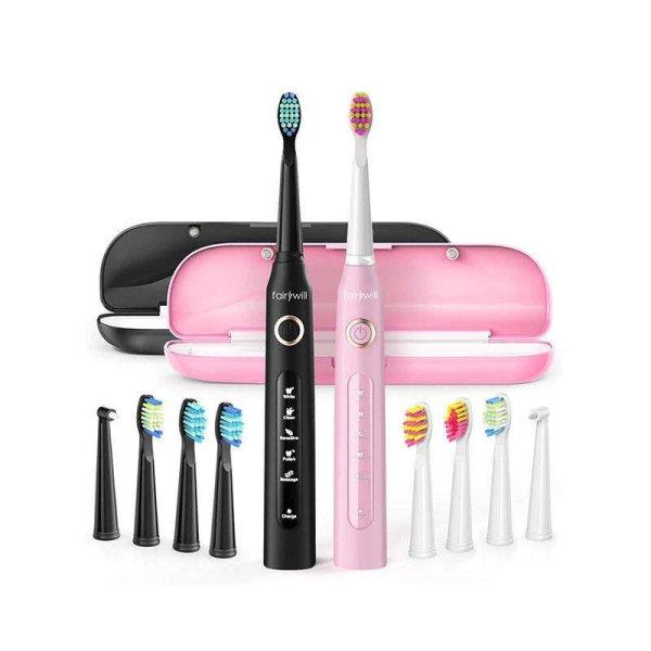 Fairywill Elektromos fogkefe készlet, 5 üzemmód, 8 cserefej, újratölthető
USB, 2 db, fekete / rózsaszín