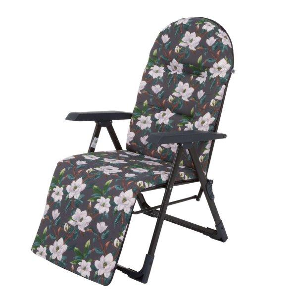 Patio Galaxy Plus összecsukható kerti szék lábtartóval fehér virágos