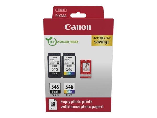 Canon PG-545 + CL-546 Tintapatron Multipack 1x8 ml +1x8 ml + 50 LAP GP501 10X15
FÉNYES FOTÓPAPÍR MULTIPAKK