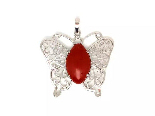 Pillangó fém medál Jáspis vörös 4,5x4cm