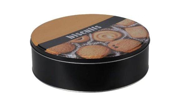Biscuits feliratú kerek fém süteményes doboz