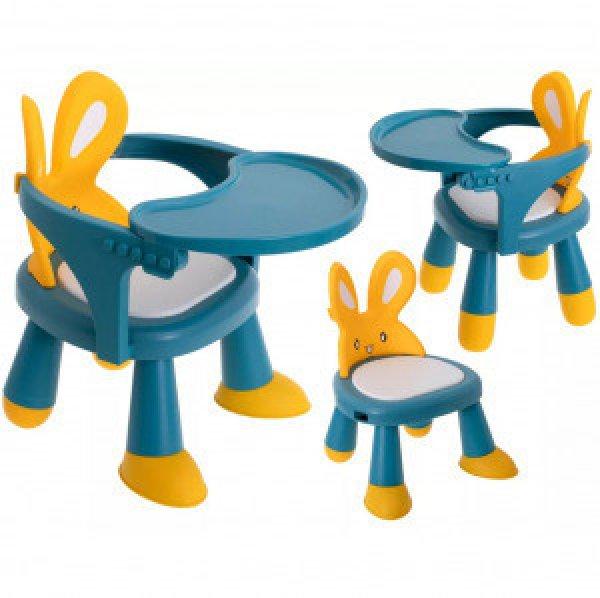 Multifunkcionális etető és játék asztal székkel - nyuszi -kék