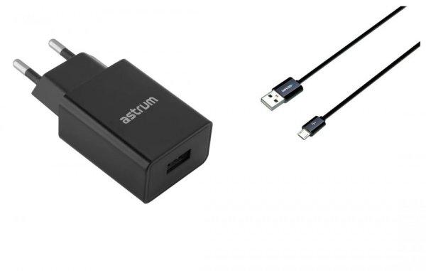 Astrum Pro U20 hálózati töltő 1X USB, 10W, micro USB adatkábellel, fekete